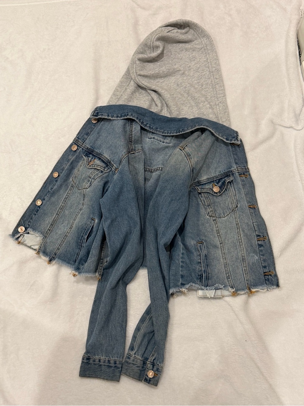 Forever 21 Hooded Denim Jacket Blue Gray Size Small